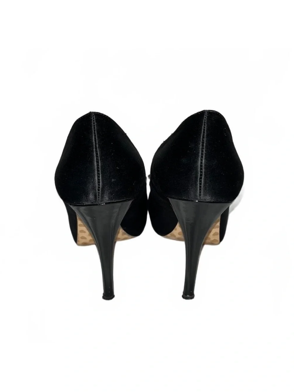 Betsey Johnson Black Satin Peep Toe Heels with Bow Detail Size 9.5